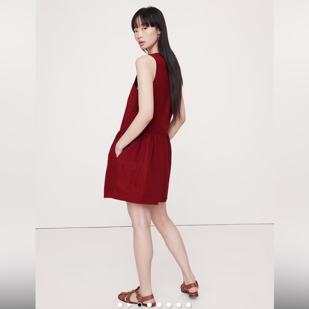 Banana Republic Embroidered Tencel Linen Mini Dress, size: XS, Red Currant - Picture 2 of 7